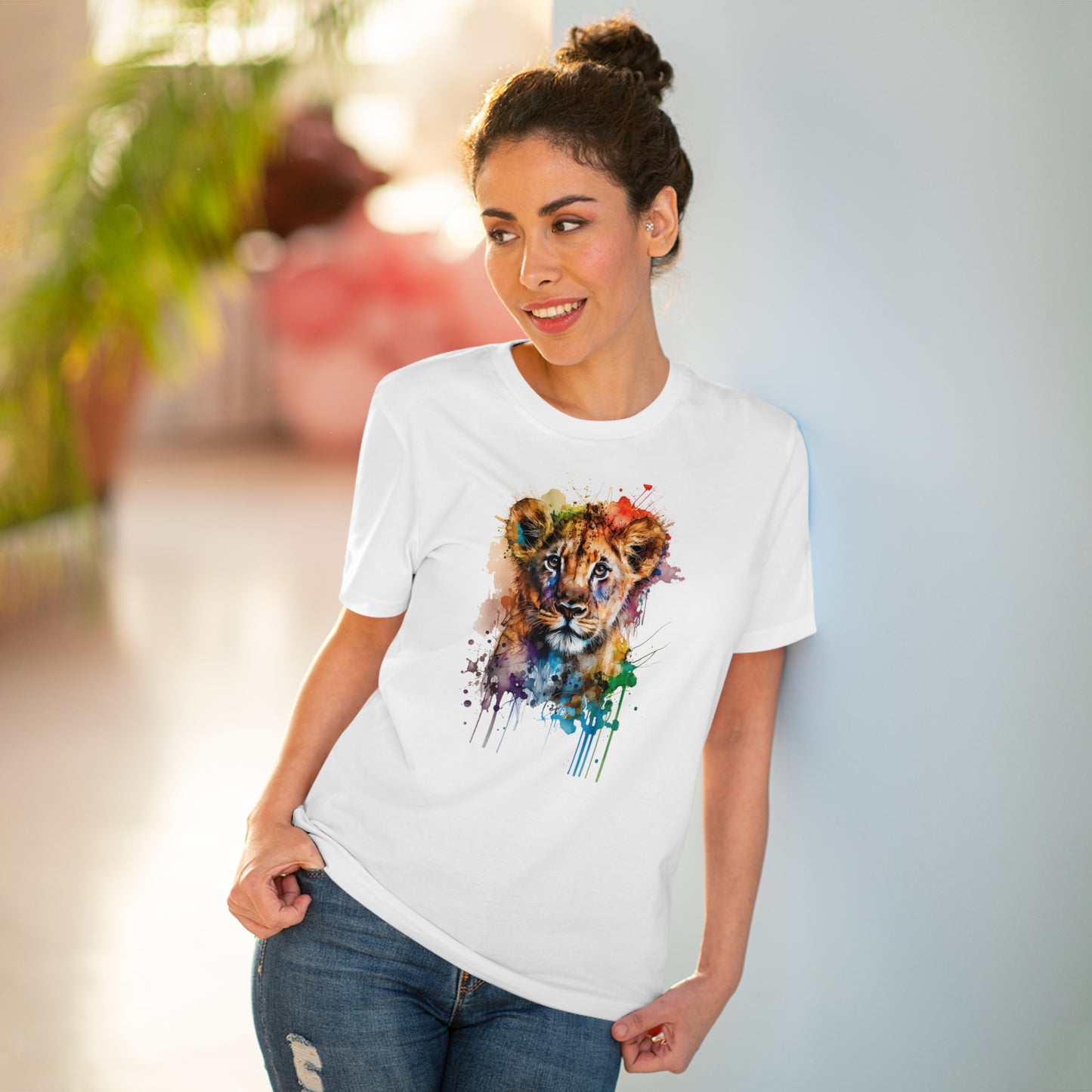 Cute Lion Cub in Watercolor Style Organic Unisex T-Shirt - Add Some Adorable and Eco-Friendly Style to Your Wardrobe