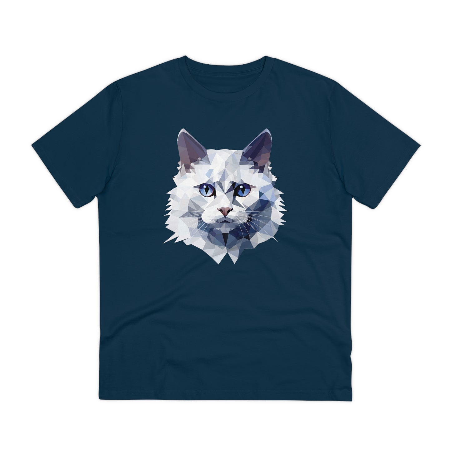 White Angora Cat Polygonal T-Shirt - Embrace Feline Elegance