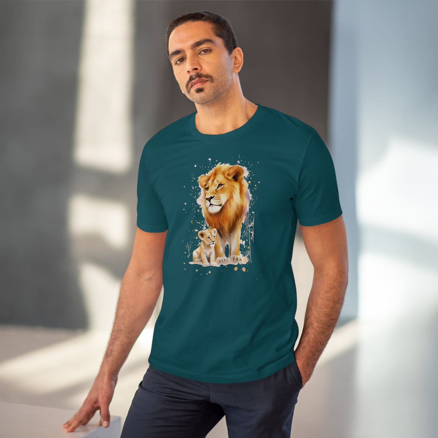 Lion King and Son Watercolor T-Shirt - Celebrate Father's Day with Nature's Majesty