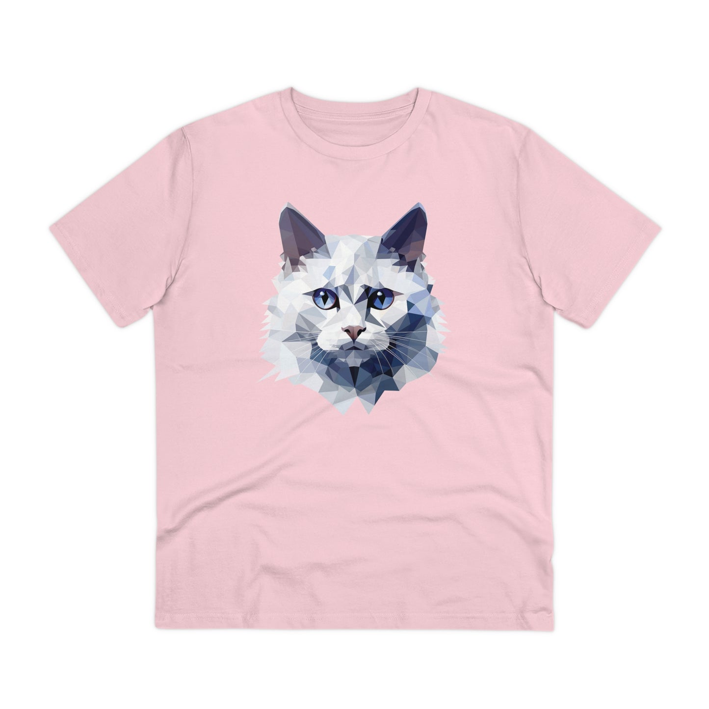 White Angora Cat Polygonal T-Shirt - Embrace Feline Elegance