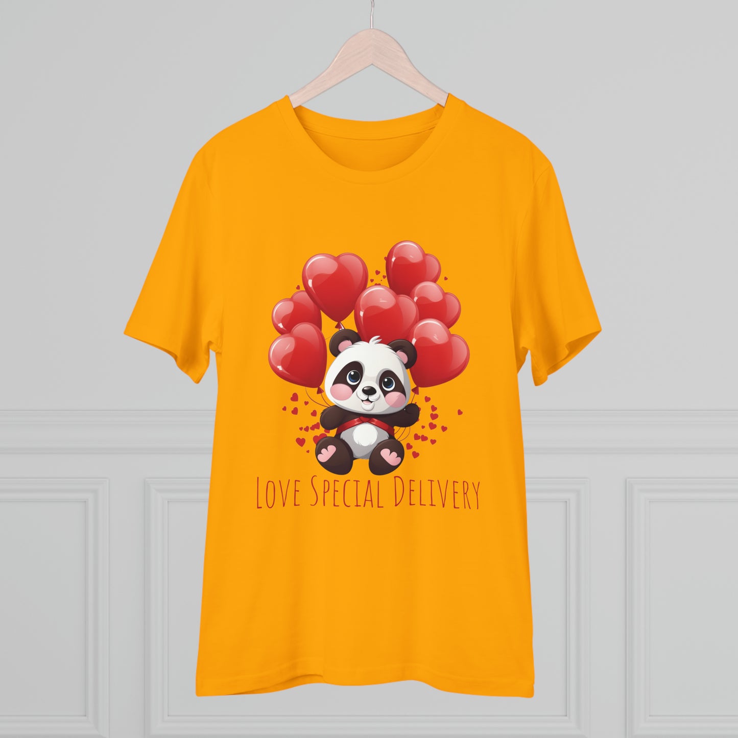 Panda Love Delivery Tee - Eco-Friendly Heart Balloon Shirt - Valentine's Day Special
