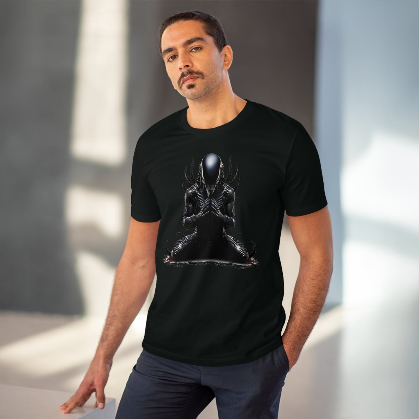 Eco-Friendly Zen Alien Xenomorph T-shirt - Embrace Galactic Serenity
