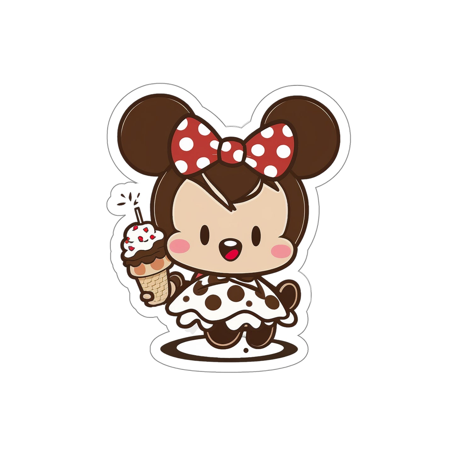 Kawaii Little Girl Eating an Ice Cream with Minnie Style Sticker - Add Some Adorable and Sweet Style to Your Tech