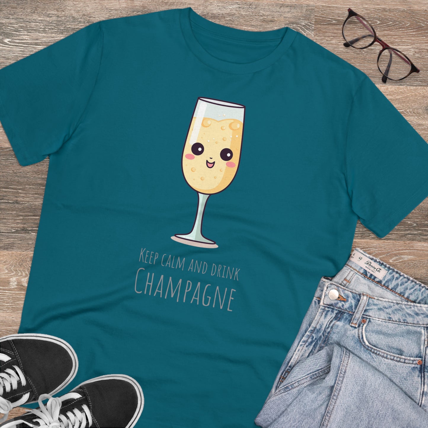 Keep Calm and Drink Champagne T-Shirt - Eco-Friendly Design