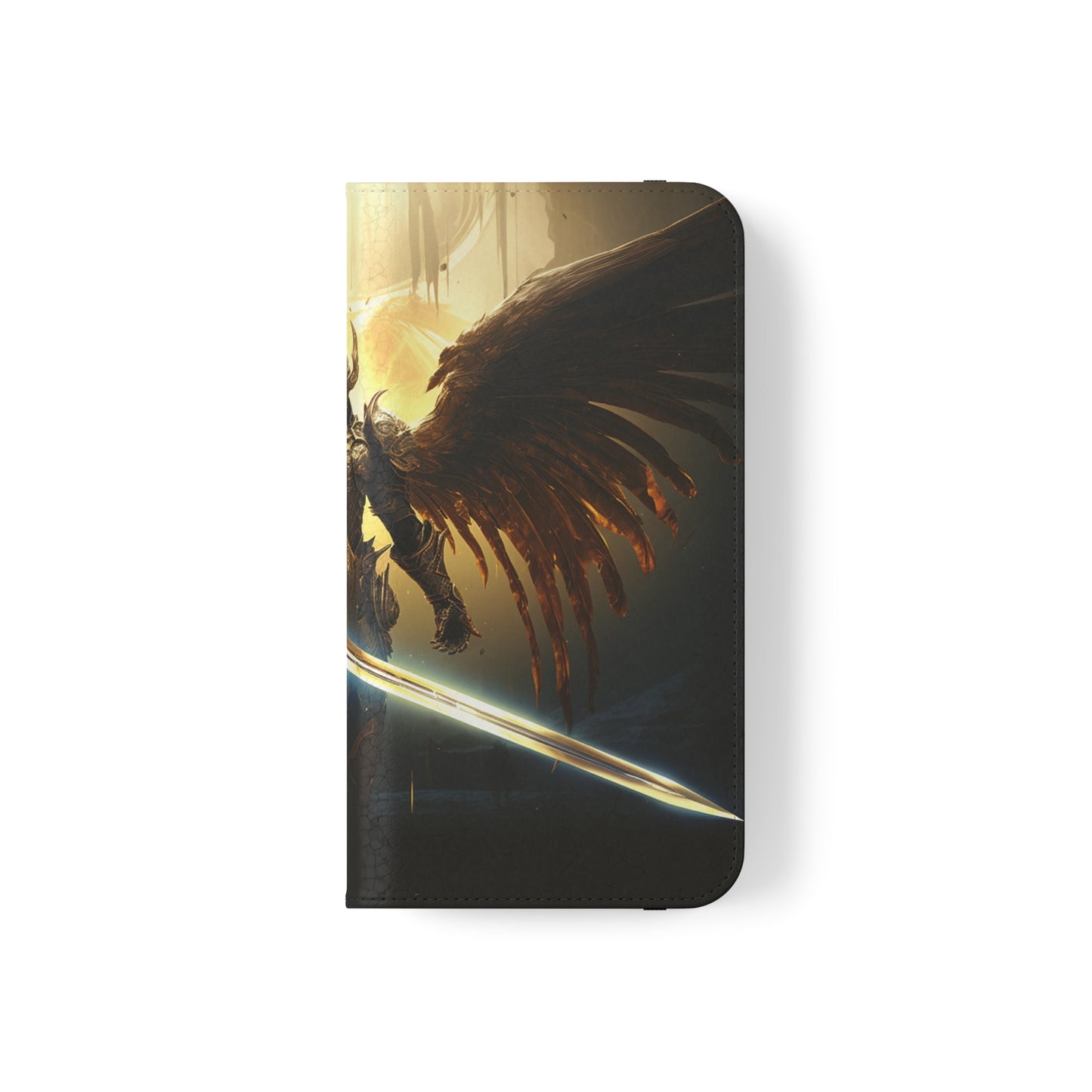 Dark Angel Flip Phone Case: Guardian with Sword