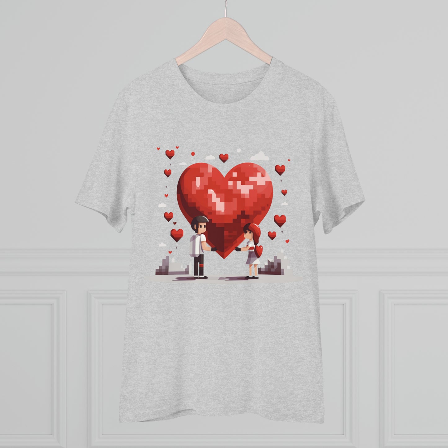 Pixel Love Eco Tee - Valentine's Day Pixel Heart Couple Shirt