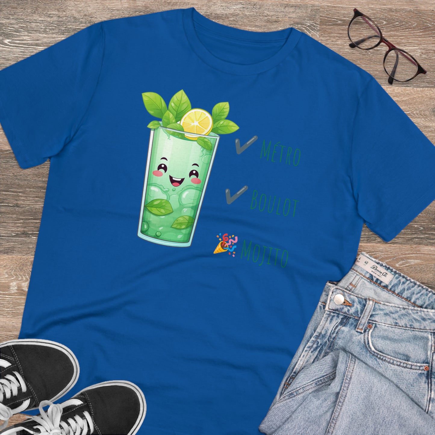 Métro, Boulot, Mojito T-Shirt - Cute Smiling Mojito Glass Design