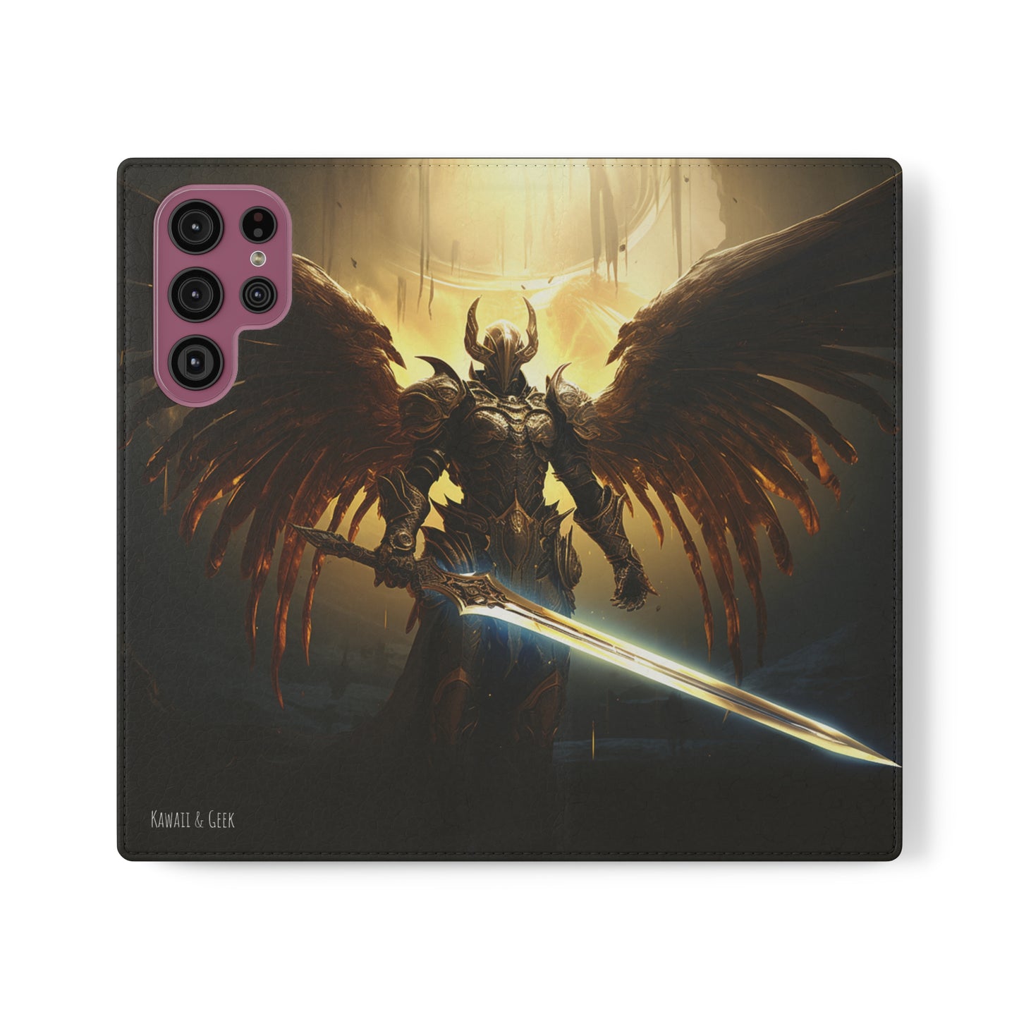 Dark Angel Flip Phone Case: Guardian with Sword