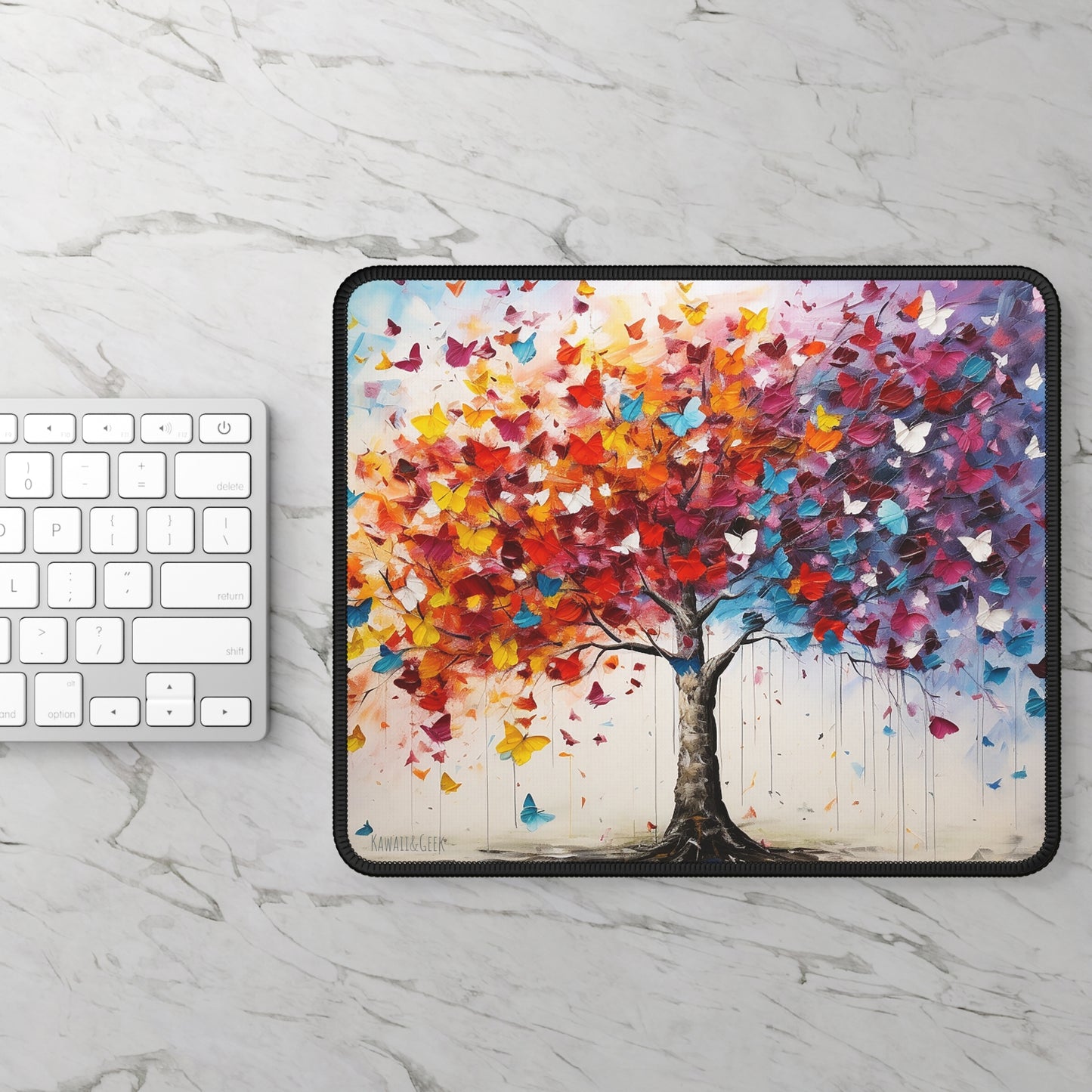 Vibrant Butterfly-Leaf Tree Mouse Pad