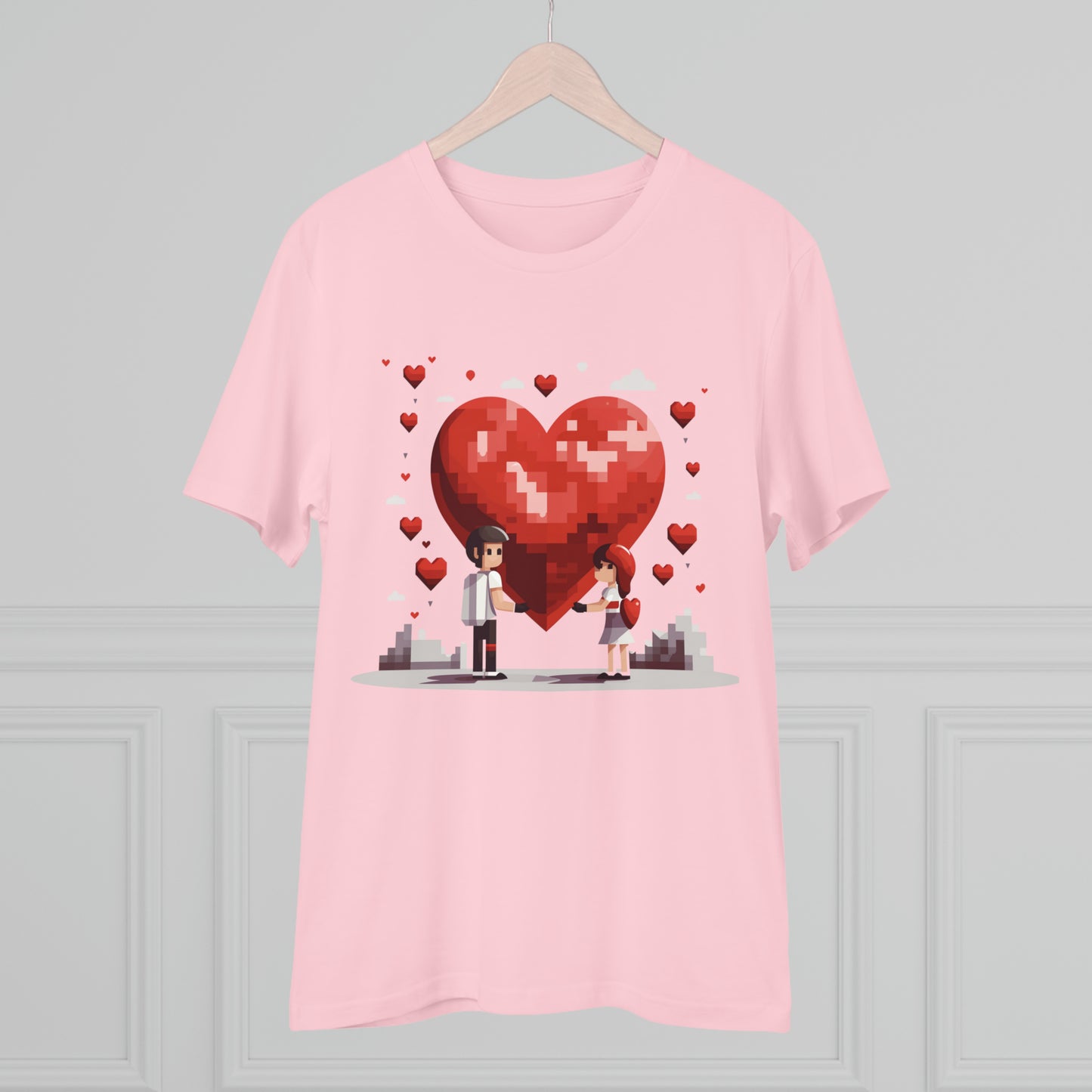 Pixel Love Eco Tee - Valentine's Day Pixel Heart Couple Shirt