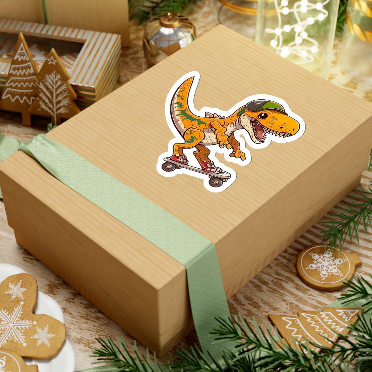Kawaii Velociraptor Skating Sticker - Add Some Adorable and Playful Style to Your Tech