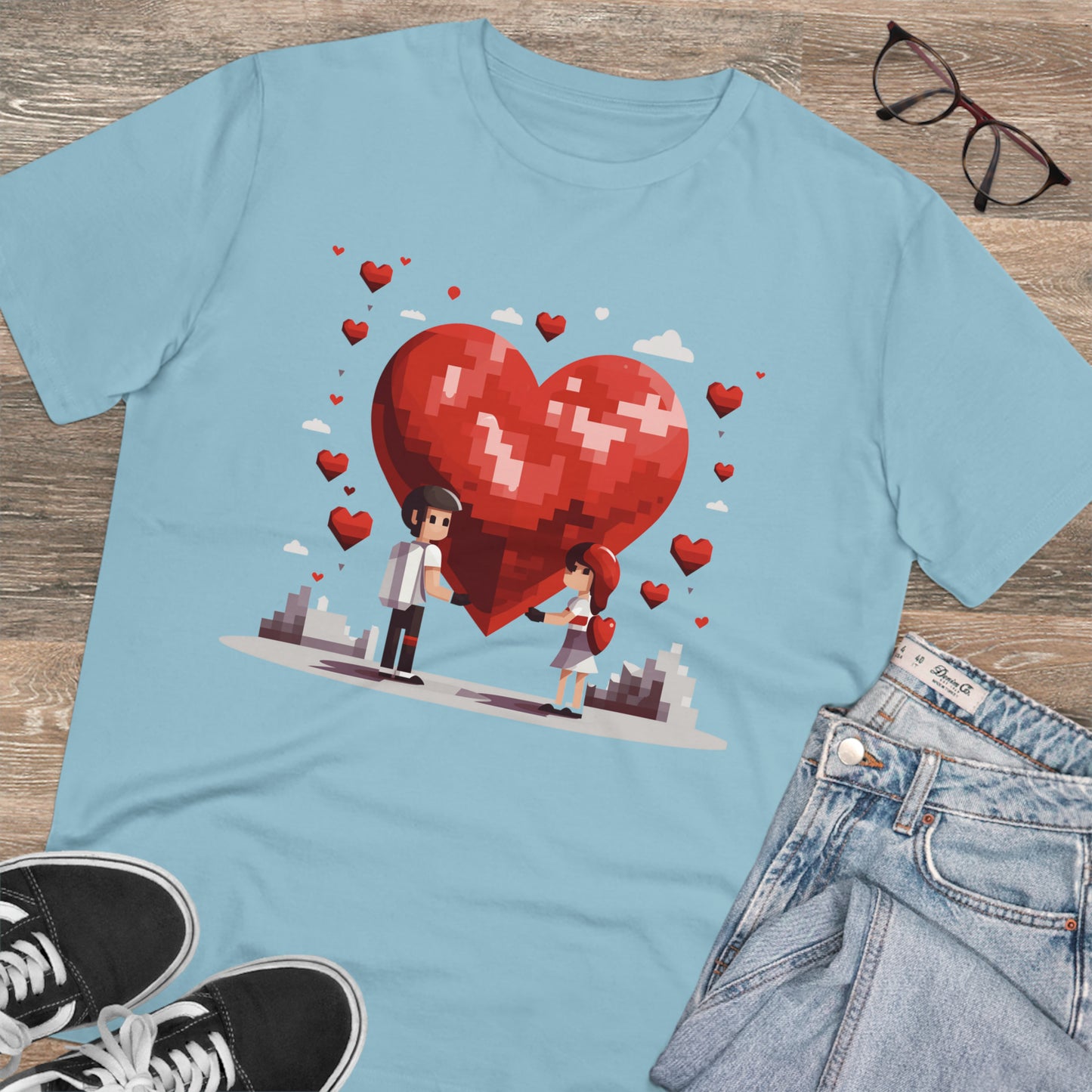 Pixel Love Eco Tee - Valentine's Day Pixel Heart Couple Shirt