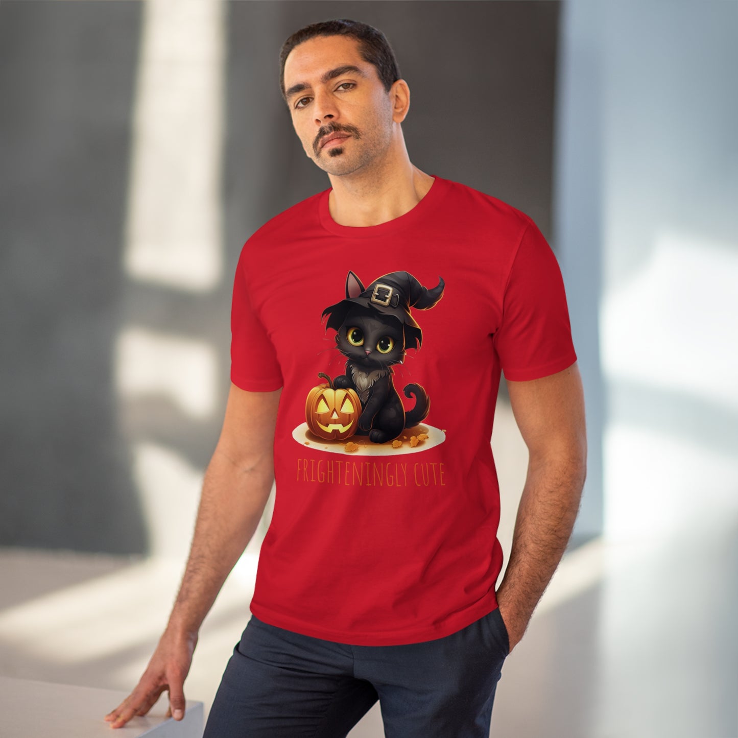 Frighteningly Cute: Halloween Black Cat Eco-Friendly T-shirt