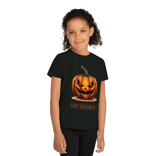 Happy Halloween Eco-Friendly Kids Tee: Scary Pumpkin Design