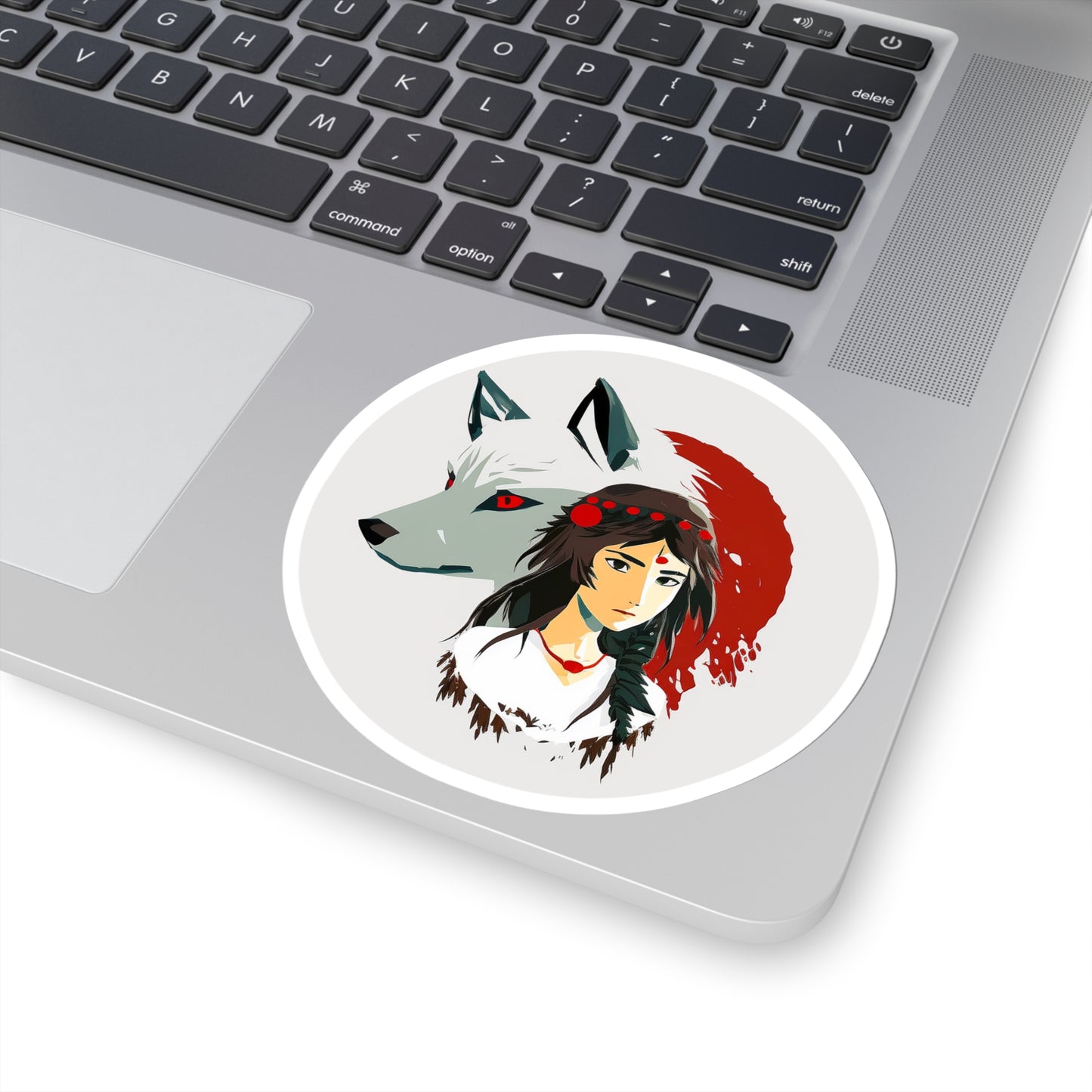 Princess Mononoke and Her Wolf Sticker - Add Some Unique and Striking Style to Your Tech