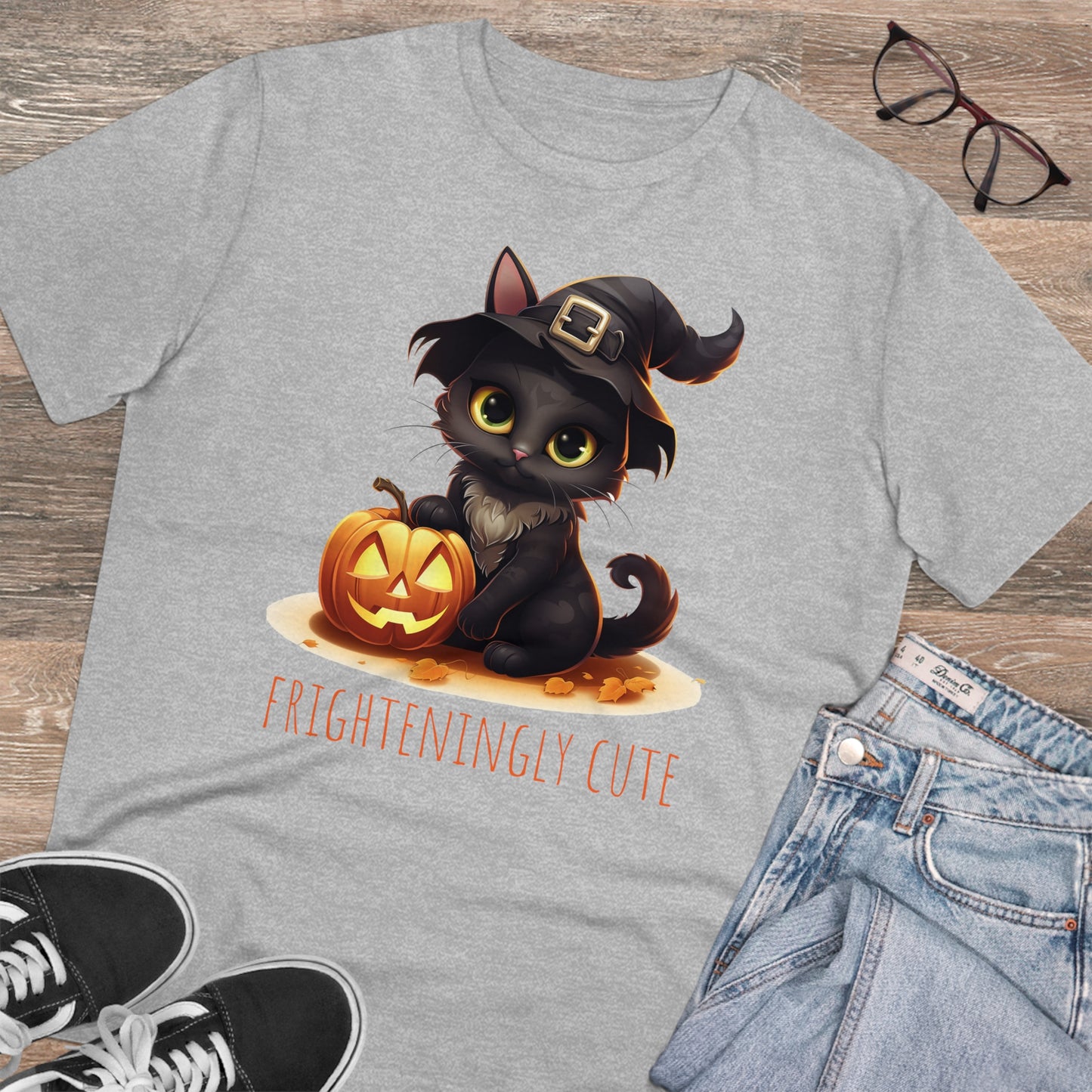 Frighteningly Cute: Halloween Black Cat Eco-Friendly T-shirt