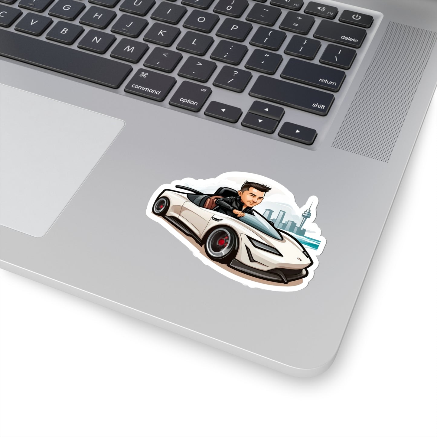 Elon Musk in White Tesla Roadster Sticker - Add Some Unique and Bold Style to Your Tech