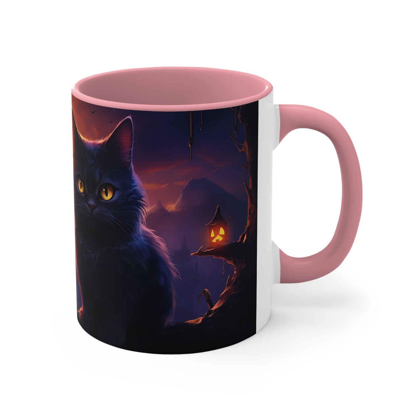 11 oz Bicolor Mug: Haunting Cat & Moon - Halloween Special
