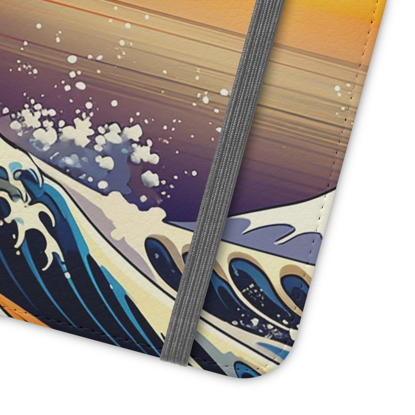 Sunset Big Wave Flip Phone Case - Embrace the Majestic Hokusai Style in Your Hands