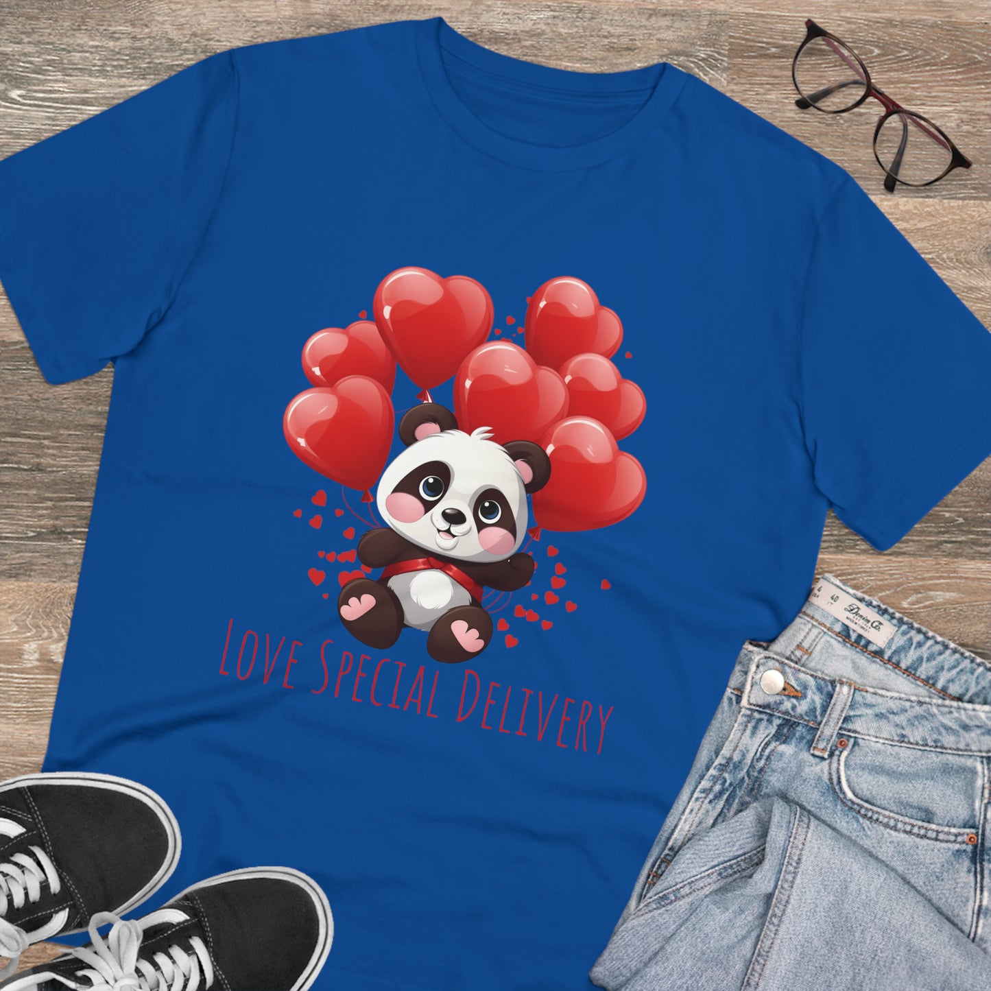 Panda Love Delivery Tee - Eco-Friendly Heart Balloon Shirt - Valentine's Day Special