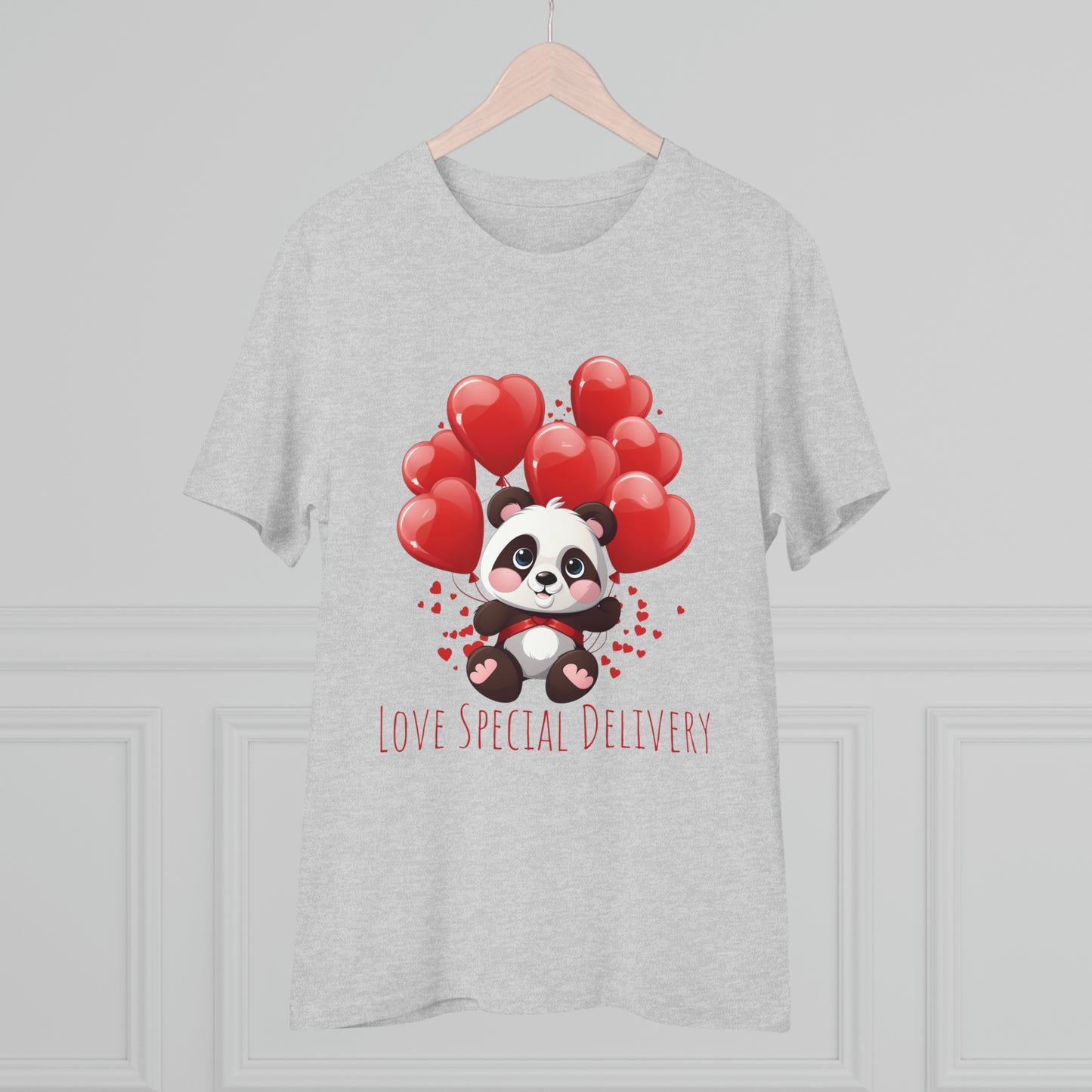 Panda Love Delivery Tee - Eco-Friendly Heart Balloon Shirt - Valentine's Day Special