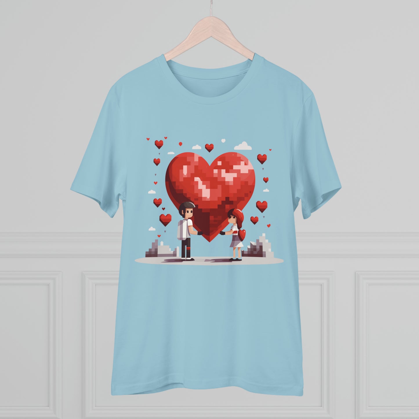 Pixel Love Eco Tee - Valentine's Day Pixel Heart Couple Shirt