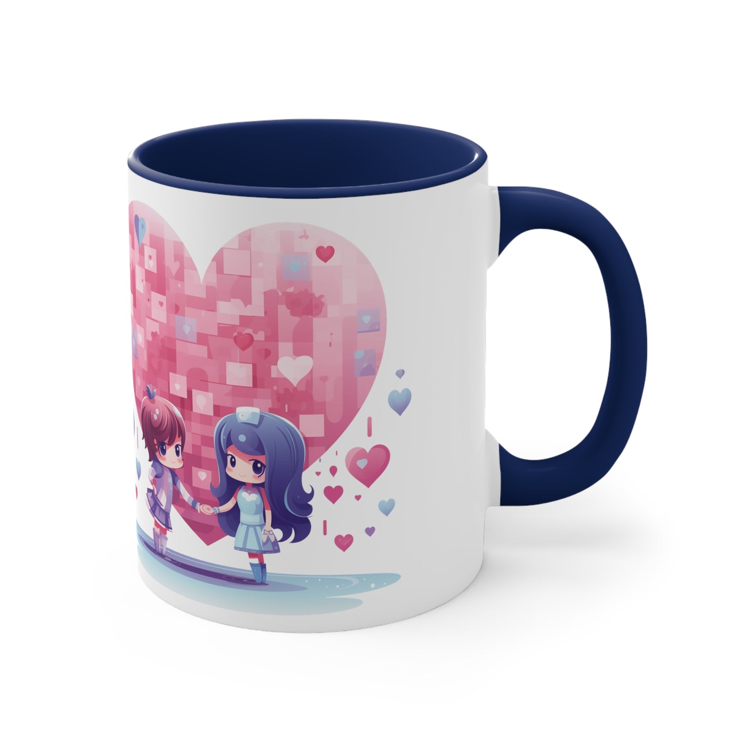 True Love & Coffee Mug - 11oz Bicolor Kawaii Heart Cup - Valentine's Day