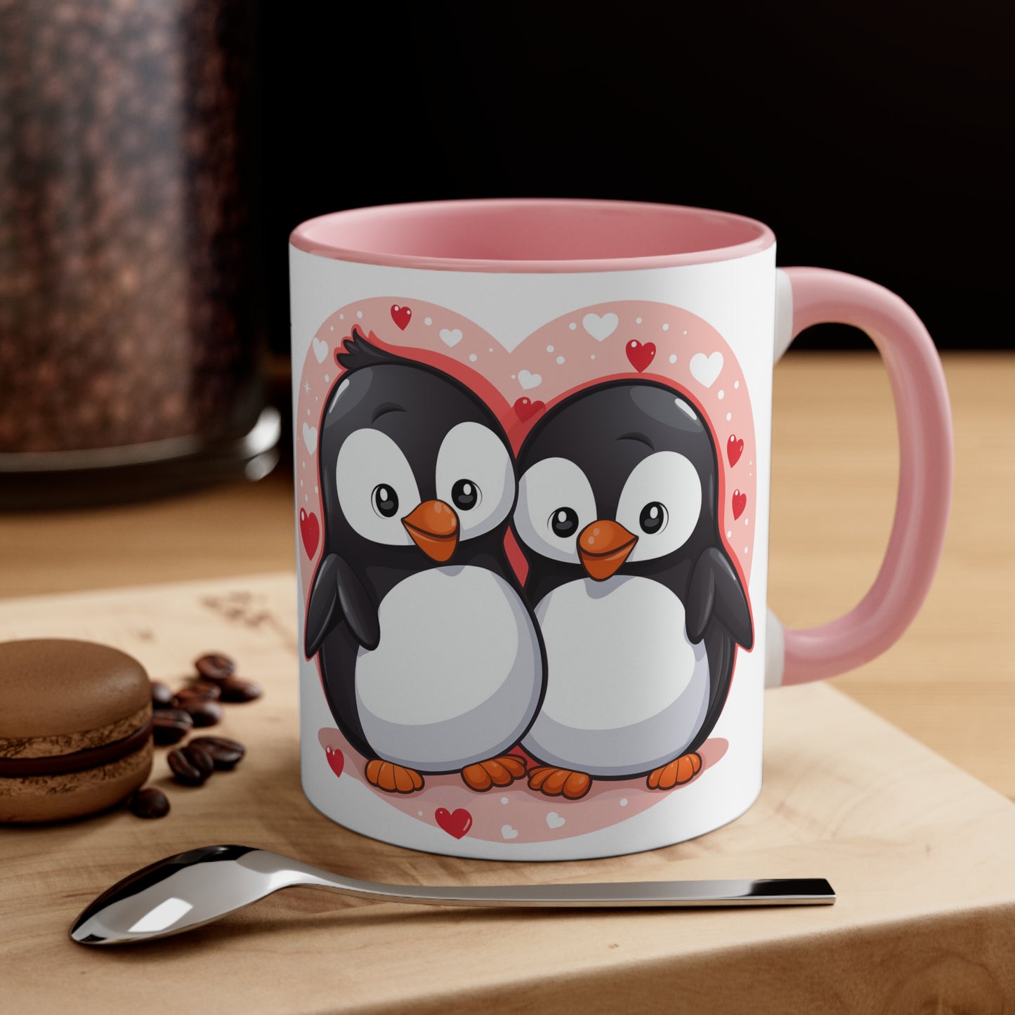 Penguin Love Mug - 11oz Bicolor 'Warm Your Heart' Cup - Valentine's Day