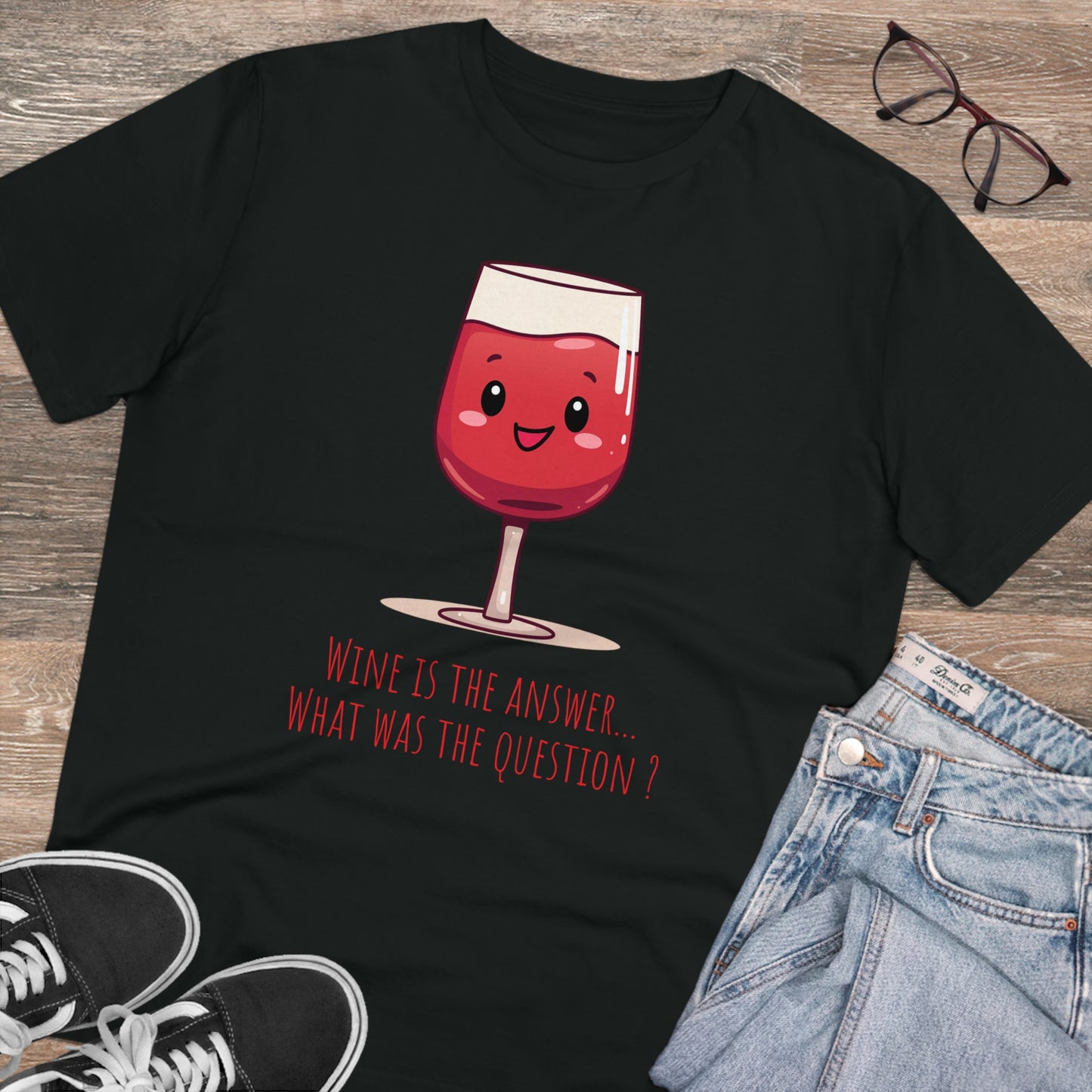 Eco-Friendly 'Wine is the Answer' T-Shirt - Cute Red Wine Design, Unisex