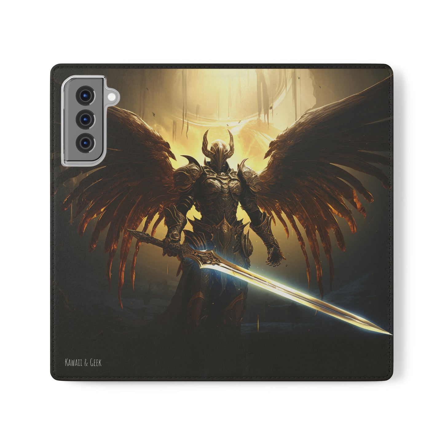 Dark Angel Flip Phone Case: Guardian with Sword