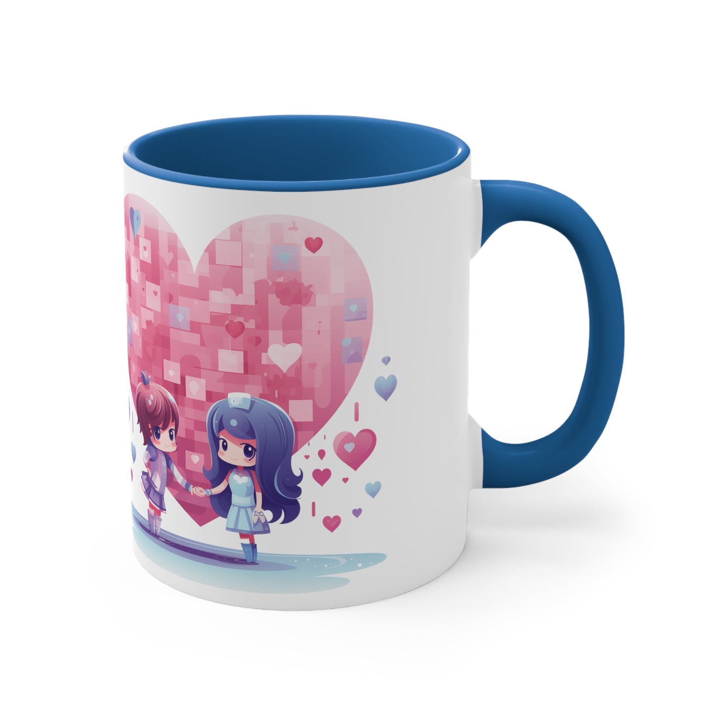 True Love & Coffee Mug - 11oz Bicolor Kawaii Heart Cup - Valentine's Day
