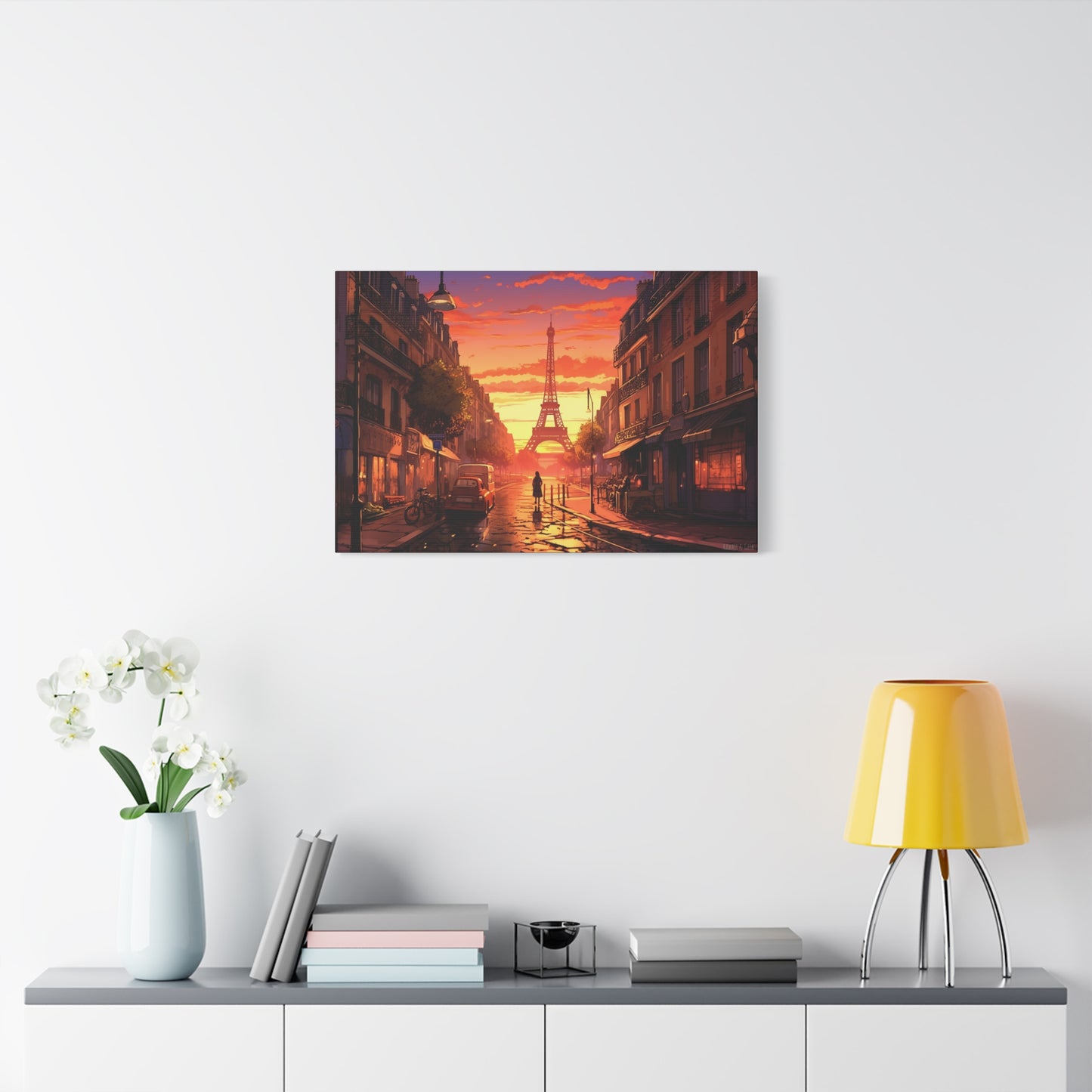 Paris Sunset Canvas - Capture the Romantic Streets and Eiffel Tower in Artistic Splendor