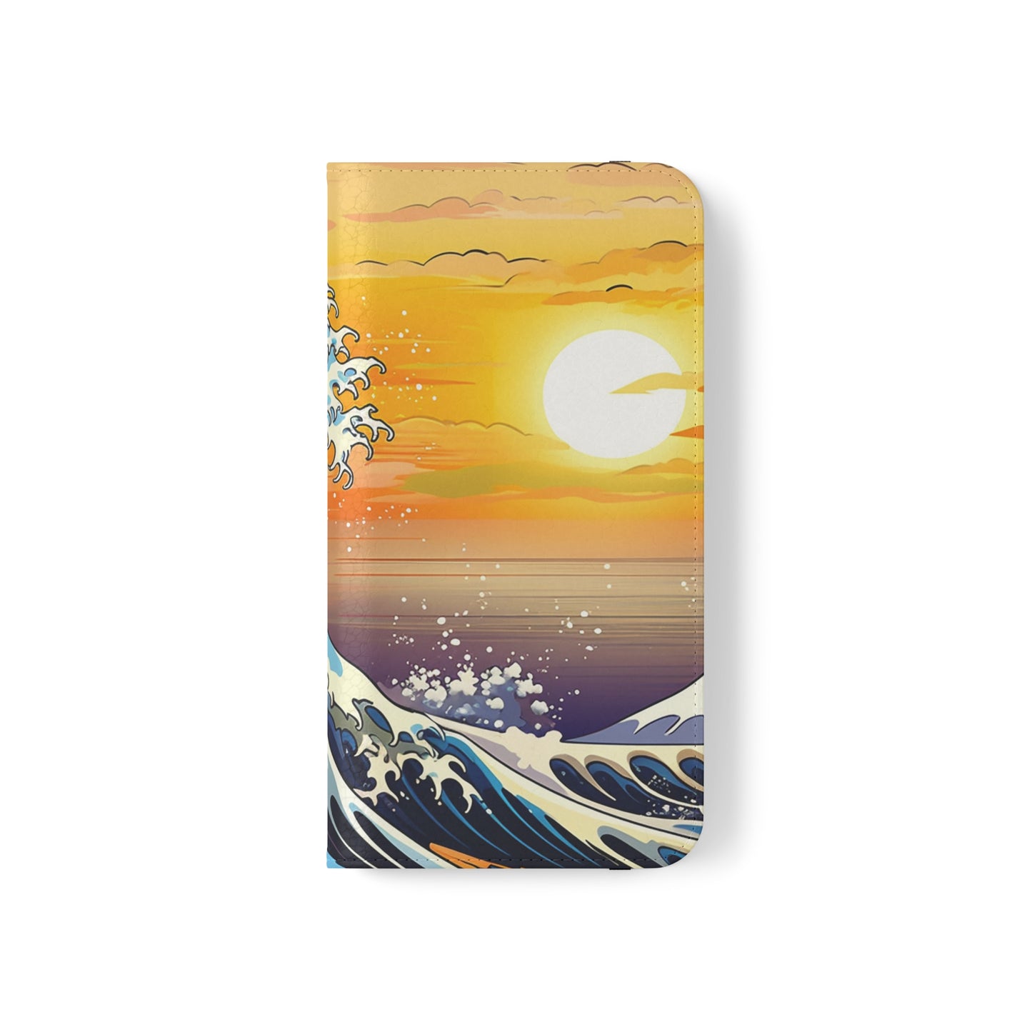 Sunset Big Wave Flip Phone Case - Embrace the Majestic Hokusai Style in Your Hands