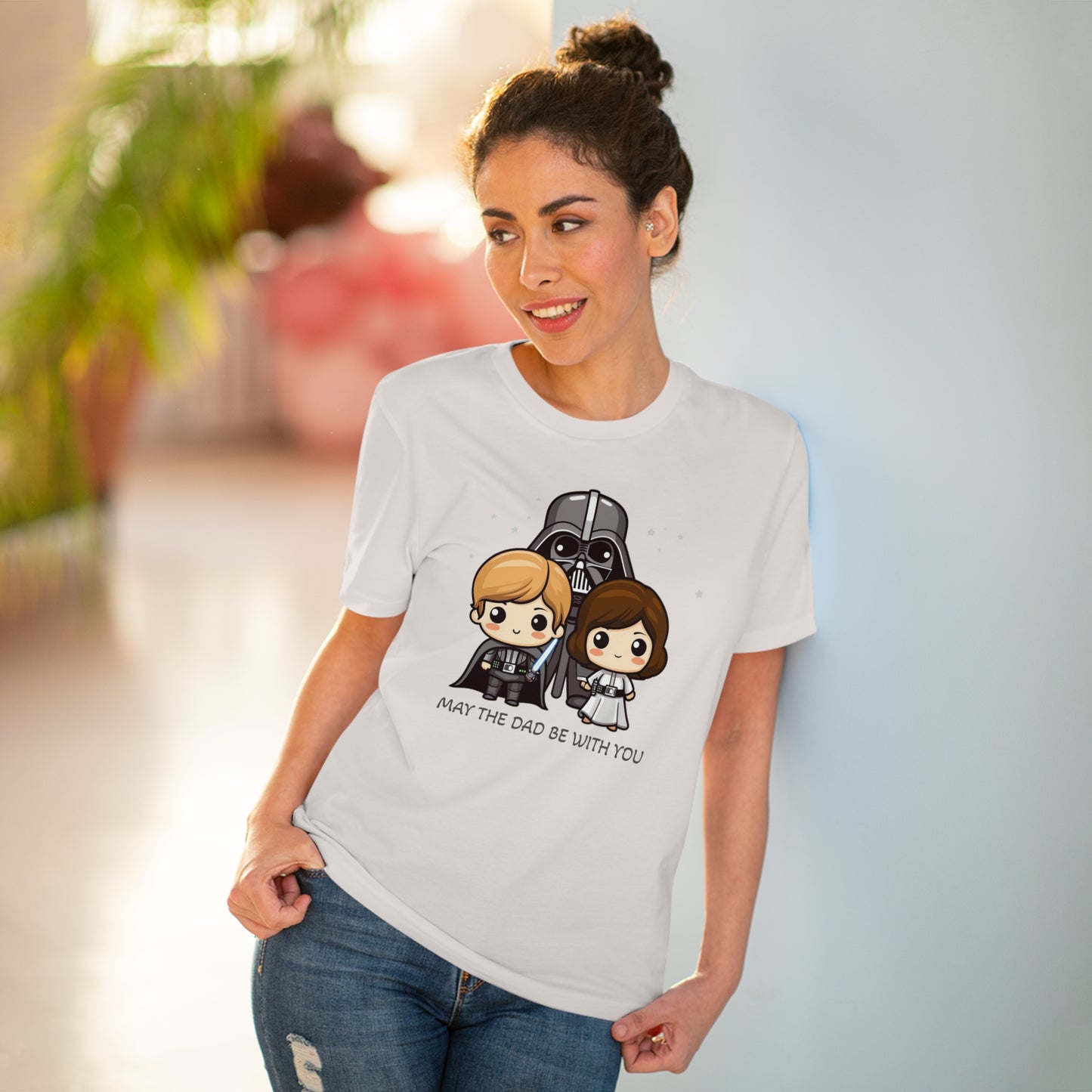 May the Dad Be with You - Unisex Eco-Friendly T-Shirt - Celebrate Father's Day with a Cute Darth Vader Design