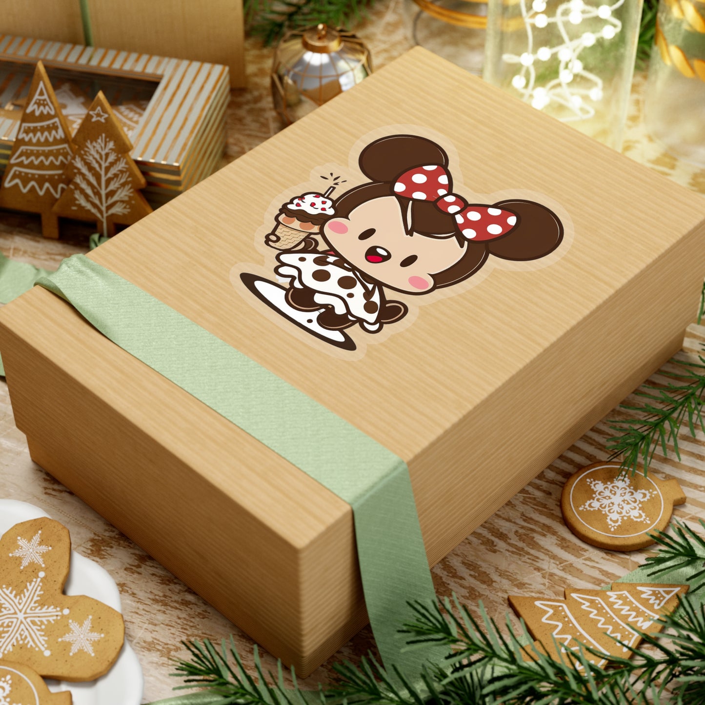 Kawaii Little Girl Eating an Ice Cream with Minnie Style Sticker - Add Some Adorable and Sweet Style to Your Tech
