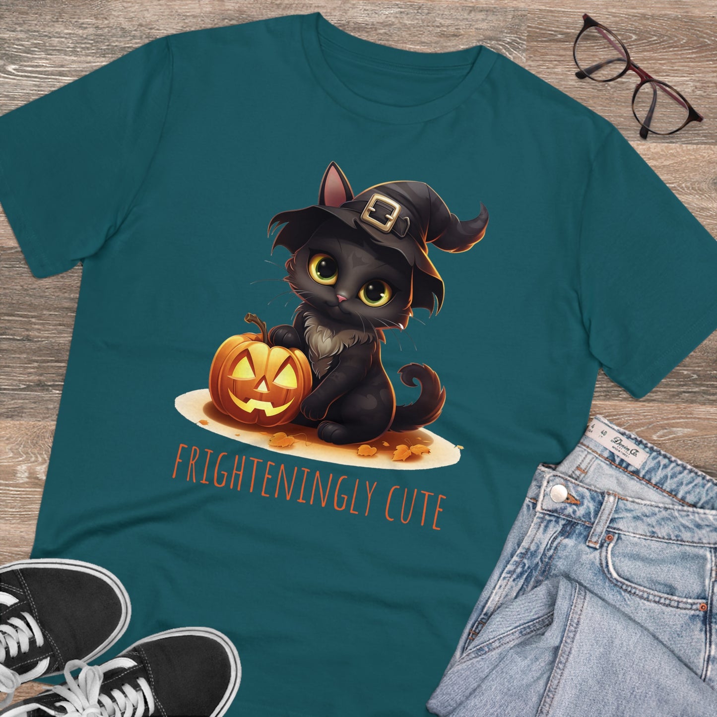 Frighteningly Cute: Halloween Black Cat Eco-Friendly T-shirt