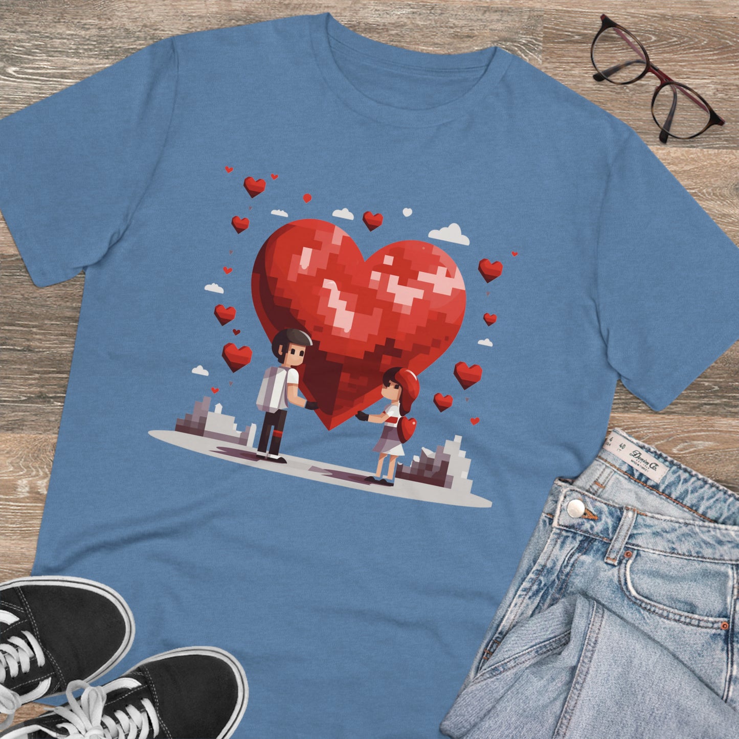Pixel Love Eco Tee - Valentine's Day Pixel Heart Couple Shirt