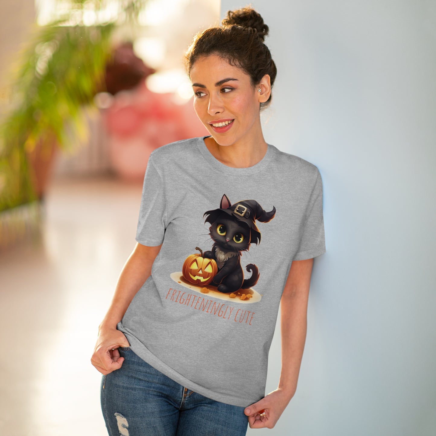 Frighteningly Cute: Halloween Black Cat Eco-Friendly T-shirt