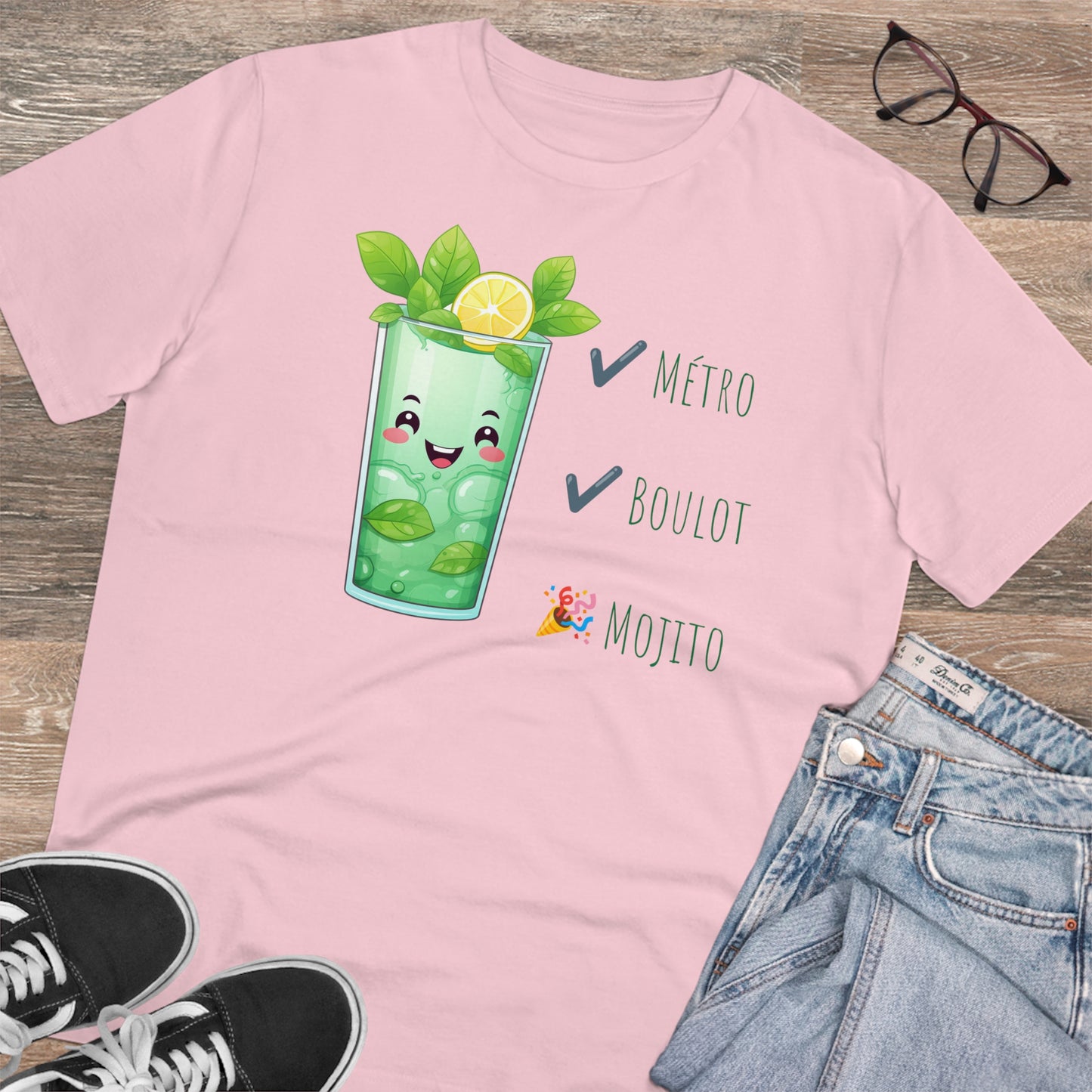 Métro, Boulot, Mojito T-Shirt - Cute Smiling Mojito Glass Design