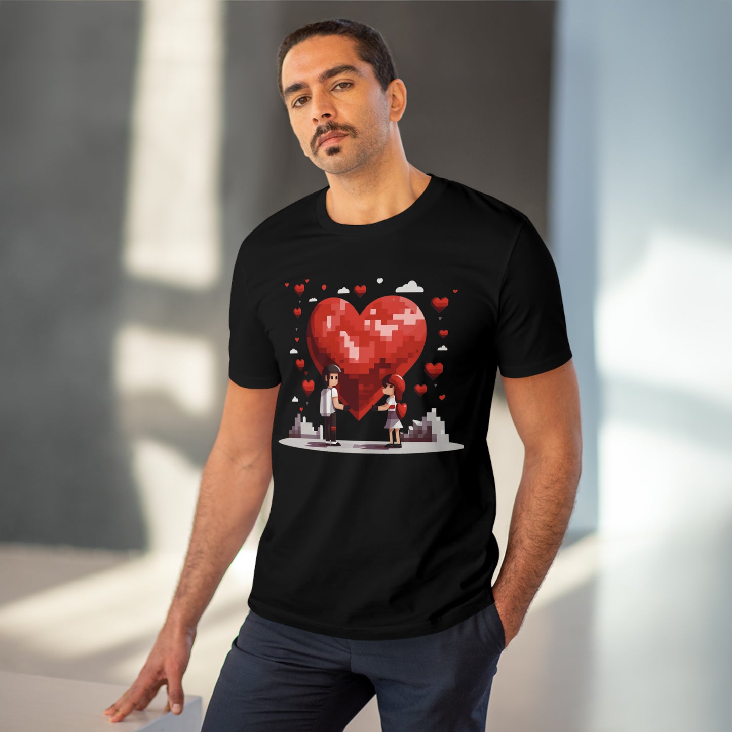 Pixel Love Eco Tee - Valentine's Day Pixel Heart Couple Shirt