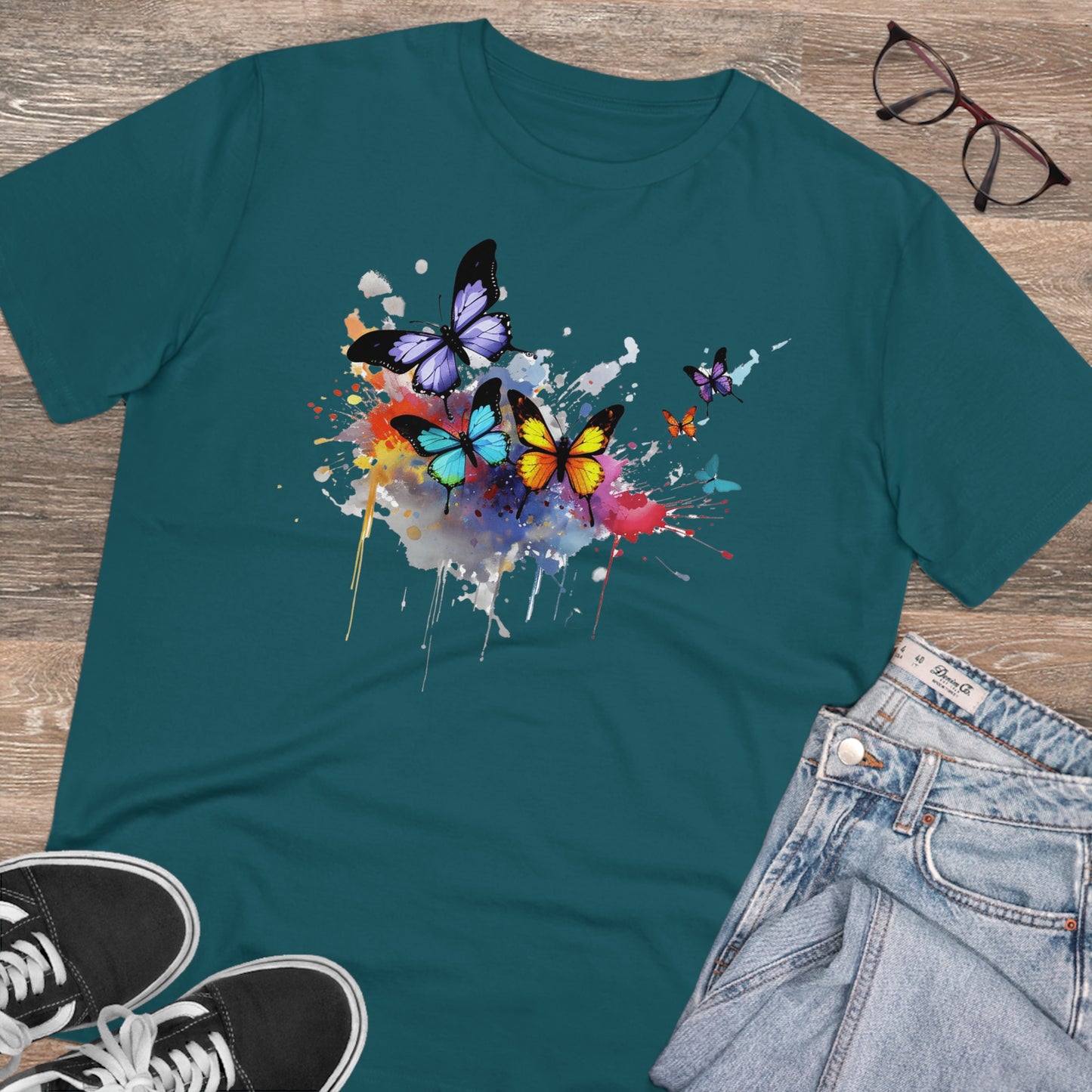 Butterflies Eco-Friendly T-Shirt - Embrace Nature's Vibrant Beauty in Watercolor Style