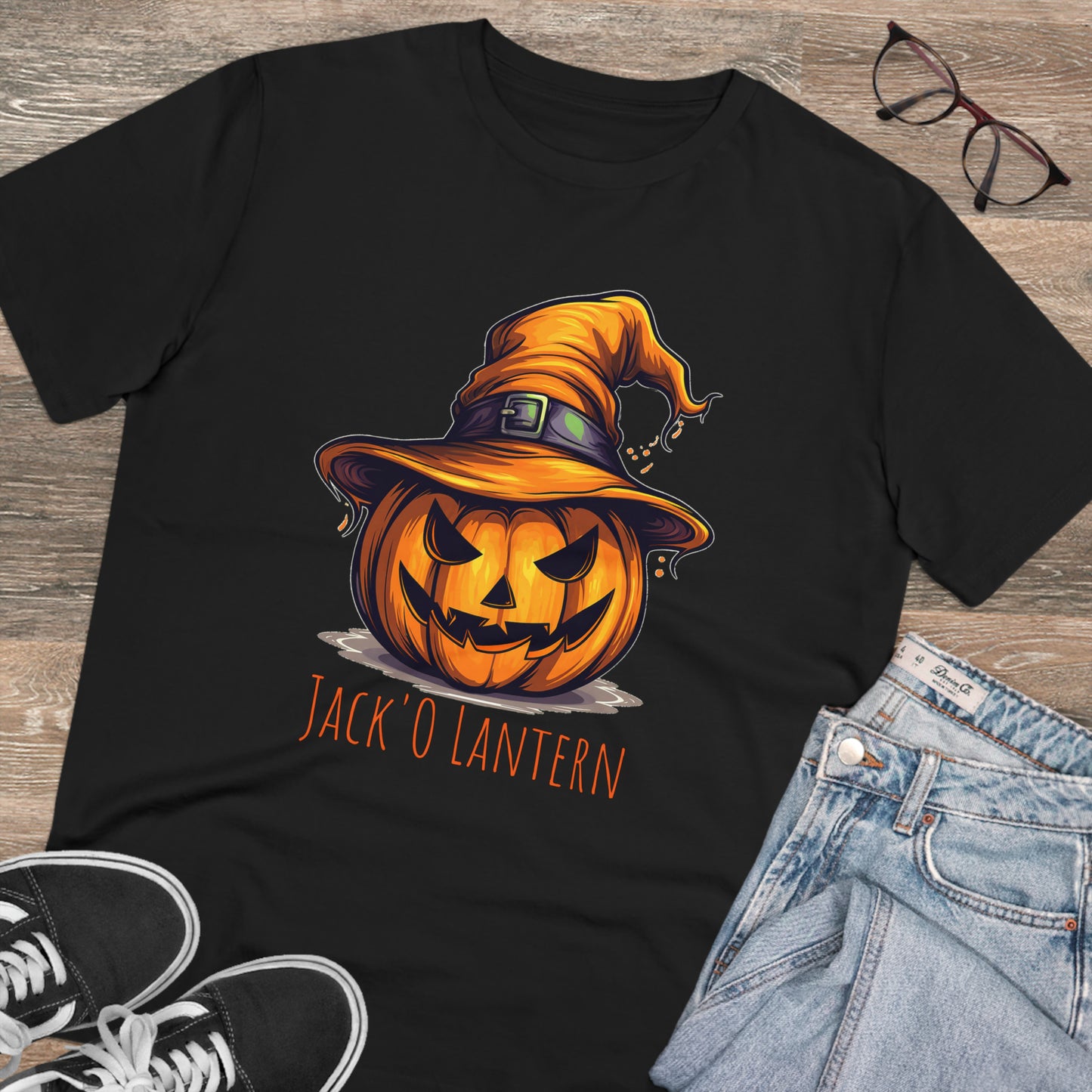 Eco-friendly Jack O Lantern Tee: Funny Pumpkin Halloween Sorcerer Edition