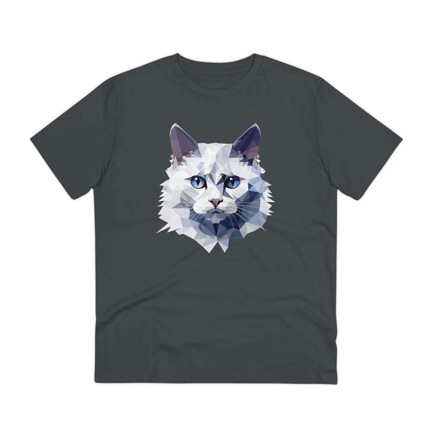 White Angora Cat Polygonal T-Shirt - Embrace Feline Elegance