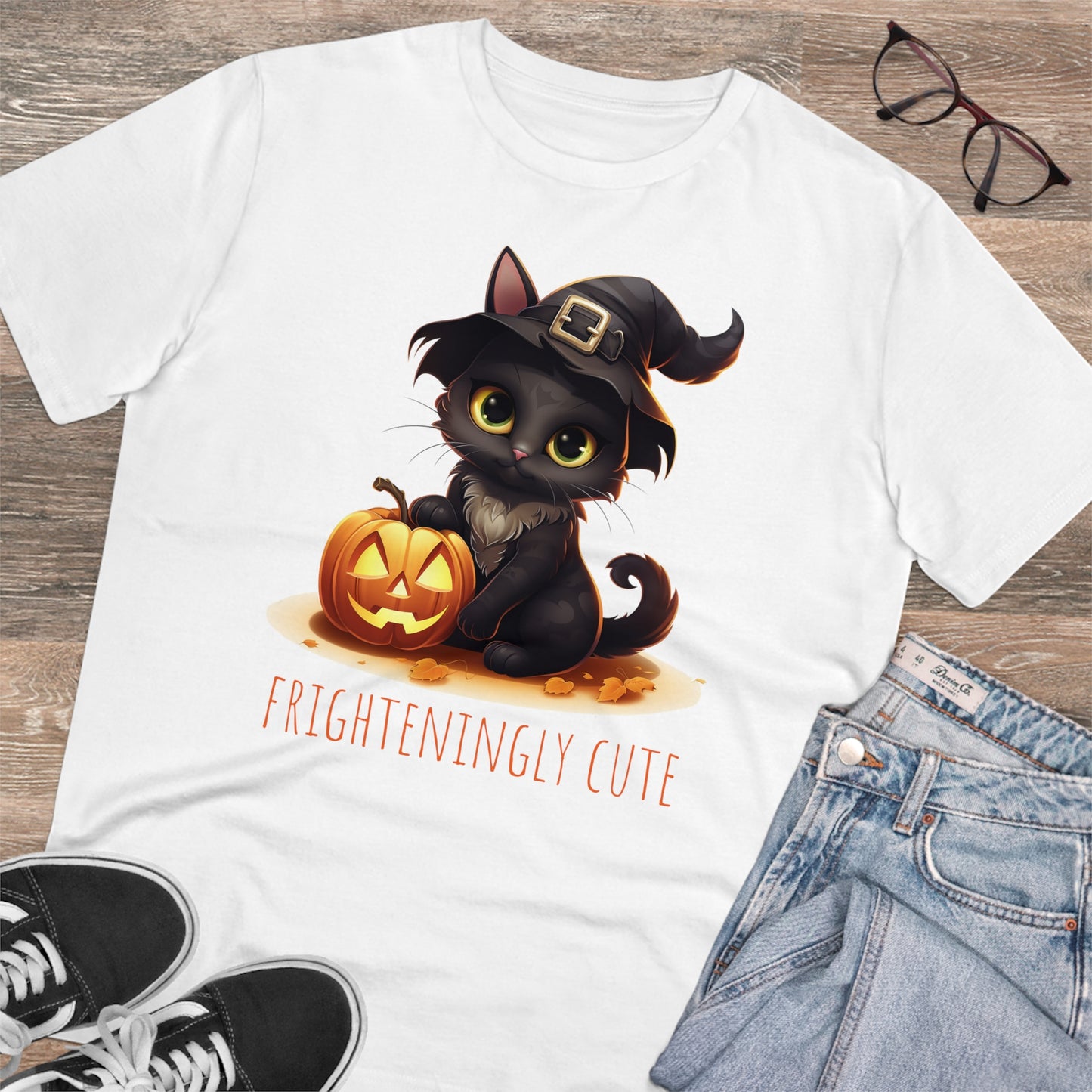 Frighteningly Cute: Halloween Black Cat Eco-Friendly T-shirt