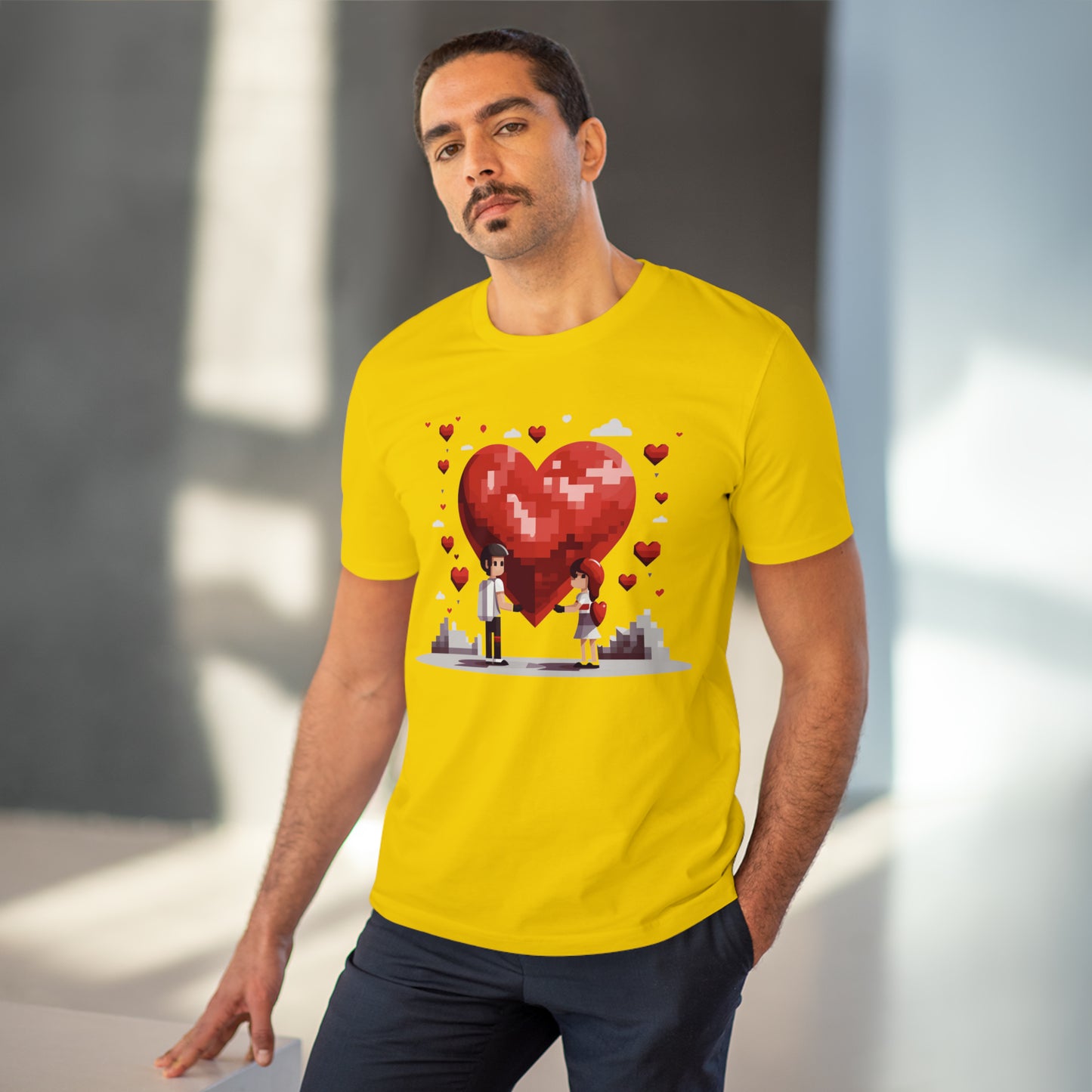 Pixel Love Eco Tee - Valentine's Day Pixel Heart Couple Shirt