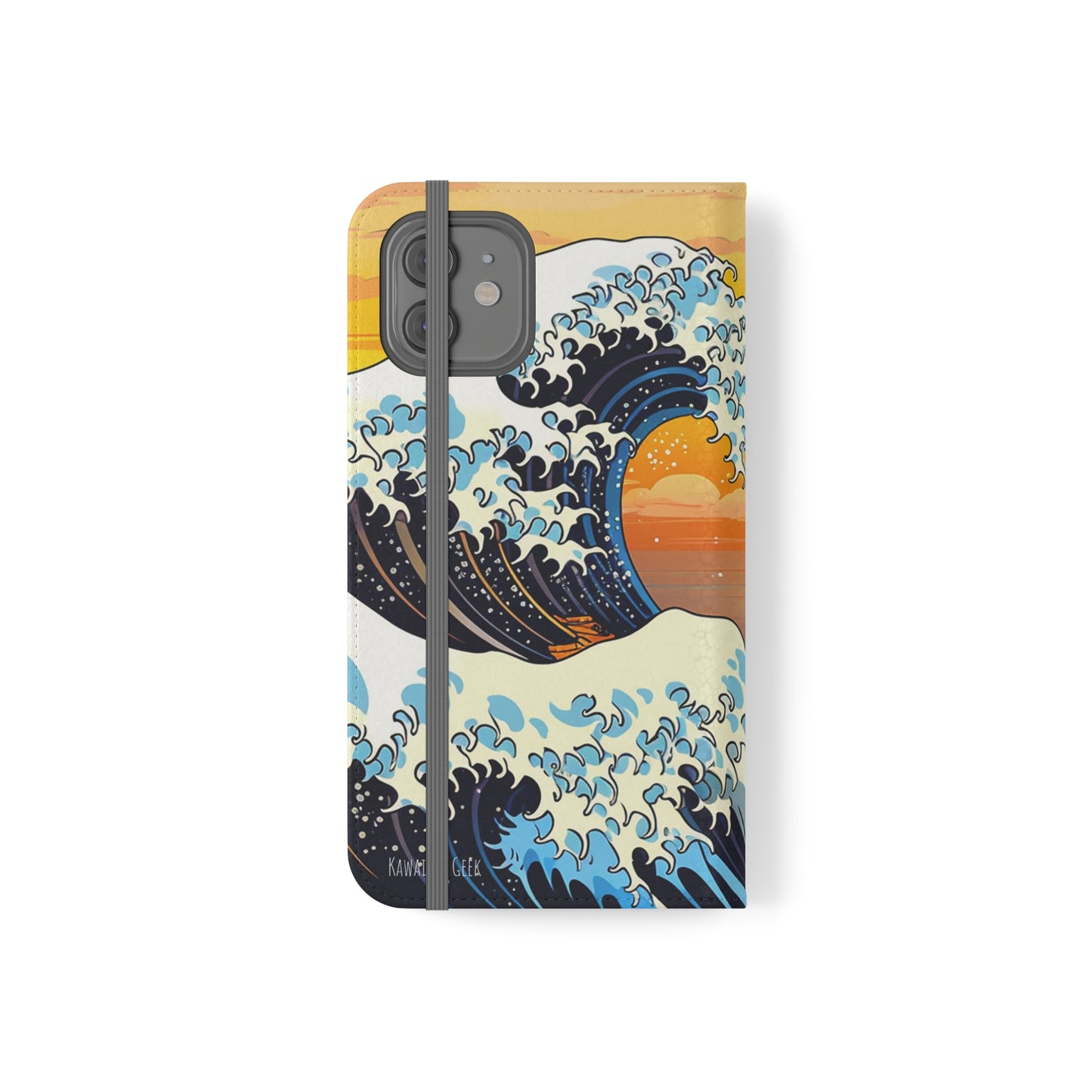 Sunset Big Wave Flip Phone Case - Embrace the Majestic Hokusai Style in Your Hands