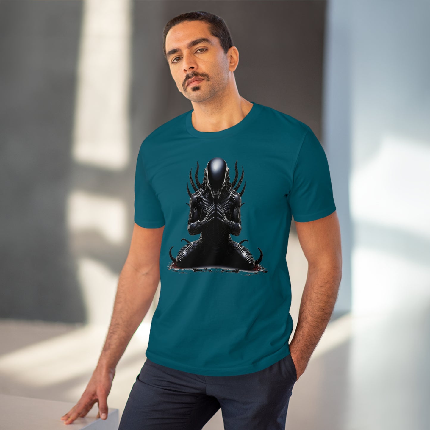 Eco-Friendly Zen Alien Xenomorph T-shirt - Embrace Galactic Serenity
