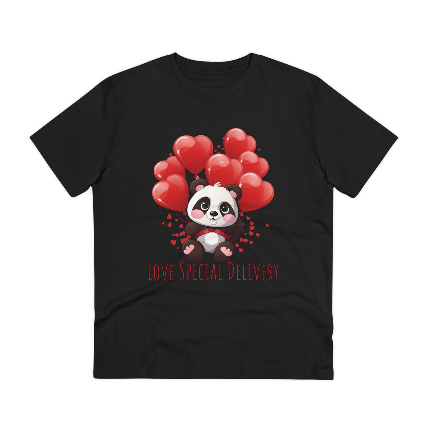 Panda Love Delivery Tee - Eco-Friendly Heart Balloon Shirt - Valentine's Day Special