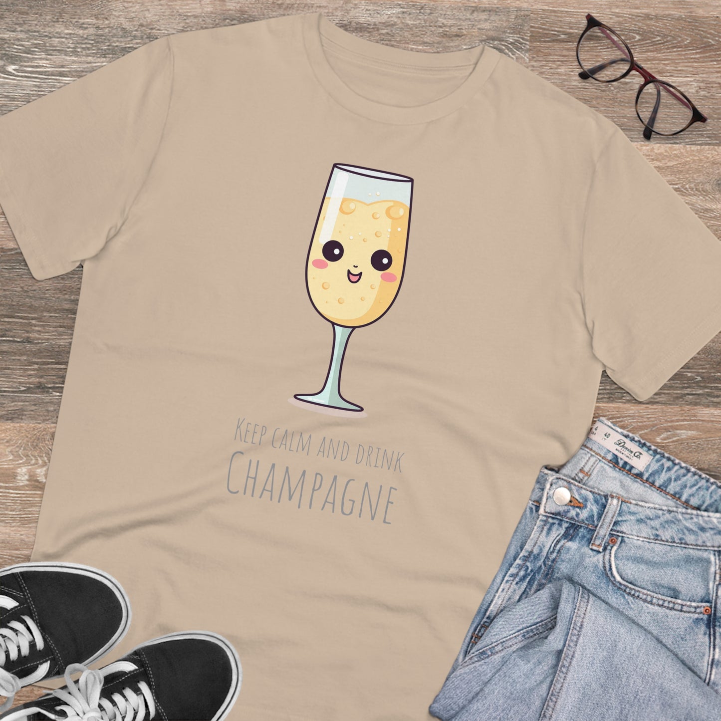 Keep Calm and Drink Champagne T-Shirt - Eco-Friendly Design