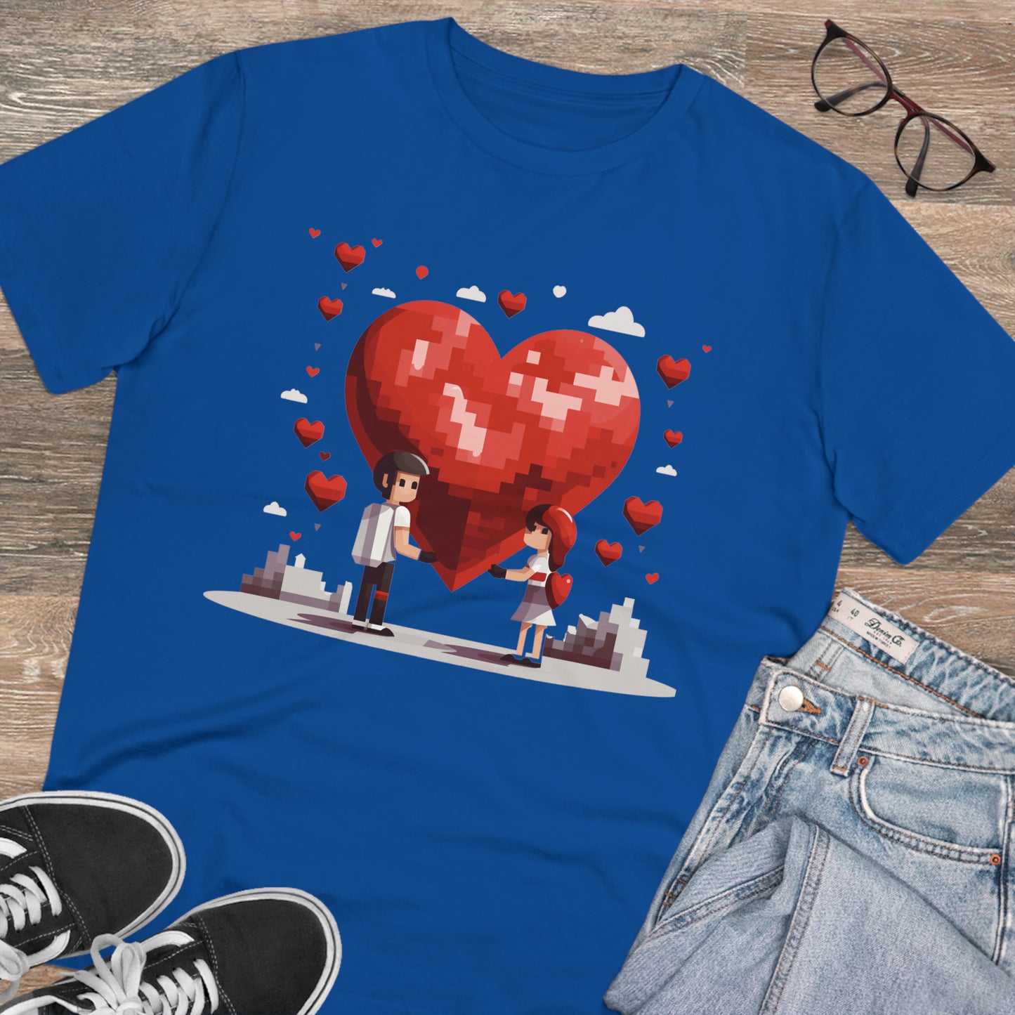 Pixel Love Eco Tee - Valentine's Day Pixel Heart Couple Shirt